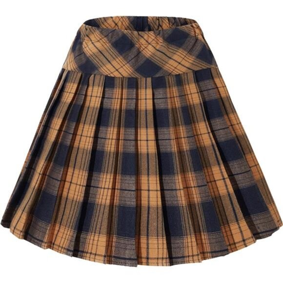 Dresses & Skirts - Women's Elastic Waist Tartan Pleated School Skirt Brown and Black